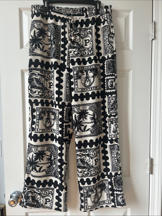 Rachel Zoe Pants - Rachel Zoe Black and Cream Stamp-Print Wide Leg Pants
